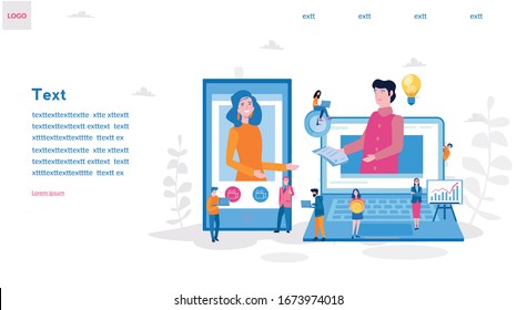 Stay Home - Stay Online! Online business, Partnership and agreement, with small employ around,  cooperation and deal completed, remote concept vector illustration.