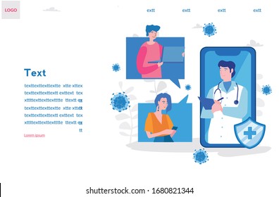 Stay home, online consultation with doctor. Doctor  in mobile  chuting with patients. Vector illustration for web banner, infographics, mobile, Quarantine coronavirus, COVID-19