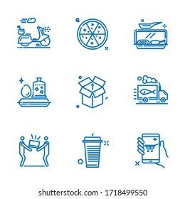Stay at home and order food, food transport thin line icon set, 64x64 Pixel perfect icon, editable icon for web design and application on white isolated background
