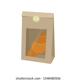 Stay Home. Packaging. Bag of kraft paper with croissant. Vector illustration
