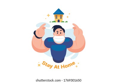 Stay at home pandemic campaign using with flat vector style illustration
