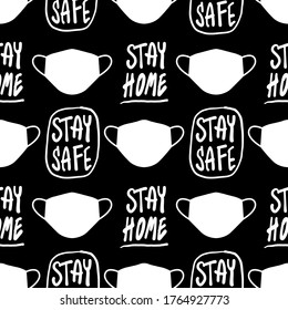 Stay home pattern.  Black and white pattern. Seamless repeat pattern design stay home for fabric.