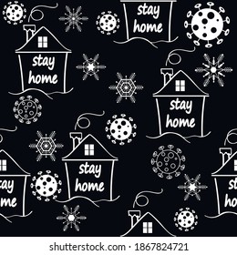 
Stay at home pattern. Illustration on the theme of a pandemic, coroavirus.. Silhouettes pattern, winter Vector illustration.