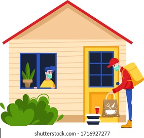 Stay at home people self-isolation quarantine work at home vector illustration. Social distance. People do cleaning, their favorite hobby, spend time with family. Masked people covid virus protected.