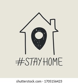 Stay home phrase. Handwritten stay at home care symbol, vector illustration isolated on light background