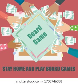 Stay home and play board games. Vector Illustration. People play board games.