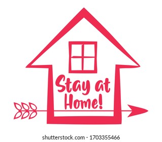 stay at home poster campaign with house and arrow vector illustration design