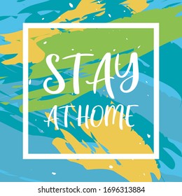 Stay home poster design vector. Cute Lettering typography colorful creative design for self protection times and home awareness social media campaign and coronavirus prevention - Vector illustration.