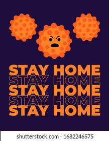 Stay home poster with virus, vector