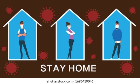 Stay home prevent Covid-19 or Corona Viruses.People keeping distance for infection risk and disease Wearing a face mask in public to prevent infection.Concept of health care and social concern