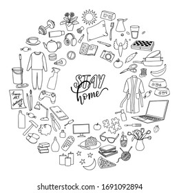 Stay Home print with hand drawn home objects