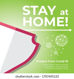 Stay at Home, Protect from corona virus poster design. Coronavirus Covid-19 disease prevention infographic.  Big Shield protect from virus, bacteria and germ.