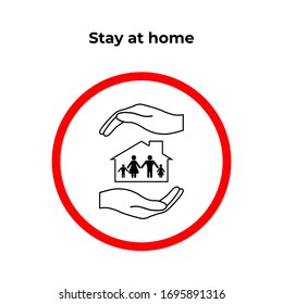 Stay at home - protect family against coronavirus. Hands holding a symbol of family. Family protect line icon.