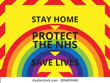 Stay home, protect the NHS, save lives rainbow vector illustration