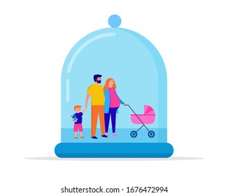 Stay at home, protect your family. Quarantine area concept, vector illustration