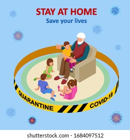 Stay at home, home quarantine. Ban on going out. Stay at home and save your life and health