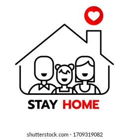 Stay at home to quarantine Coronavirus 2019-nCov. Sweet home and sweet family line illustration.
