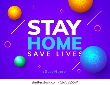 Stay Home quarantine coronavirus epidemic illustration for social media, stay home save lives hashtag.