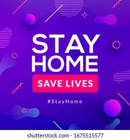 Stay Home pone la etiqueta de la epidemia de coronavirus en cuarentena para las redes sociales.