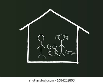 Stay at home quarantine message concept chalk sketch on blackboard illustration vector