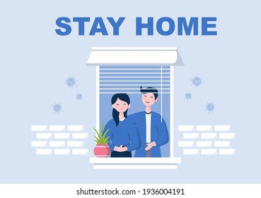 Stay at Home for Quarantine or Self Isolation to Reduce the Risk of Infection To Prevent Coronavirus. Vector Illustration