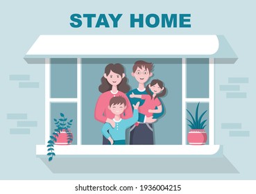 Stay at Home for Quarantine or Self Isolation to Reduce the Risk of Infection To Prevent Coronavirus. Vector Illustration