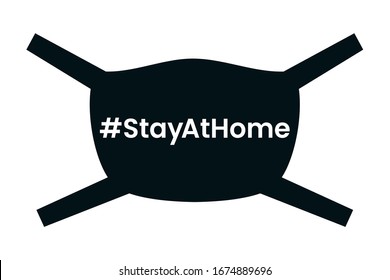 Stay at home quote for protection from coronavirus on medical mask. Self isolation, stay at home call or appeal. Social media, network hash tag or hashtag. Vector illustration