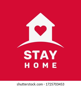 Stay home quote text, hash tag or hashtag. Coronavirus COVID 19 protection logo, Stay at home slogan with house and heart vector