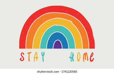 Stay home Rainbow color label and illustration for flyers, posters, cards, stickers, and professional design. 