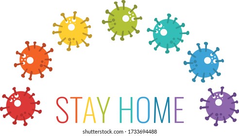 stay home rainbow of corona viruses covid19 pandemic colorful vector slogan everything will be alright pandemic 2020