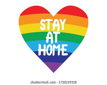 Stay at home rainbow loveheart vector