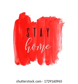 Stay home red ink icon. Coronavirus lockdown, quarantine. Watercolor texture. Pandemic medical concept hand drawn vector brush strokes, splash, spot isolated on white background. No infection. 