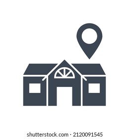 Stay Home related vector glyph icon. House with a navigation position sign. Stay Home sign. Isolated on white background. Editable vector illustration