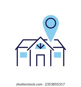 Stay Home related vector icon. House with a navigation position sign. Stay Home sign. Isolated on white background. Editable vector illustration