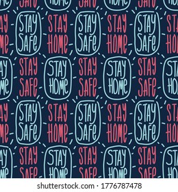 Stay home, stay safe color pattern vector illustration for posters, flyers, cards, stickers, and professional design. Seamless repeat pattern design for fabric.
