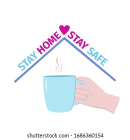 Stay home, stay safe concept. Coronavirus prevention. Text phrase. Epidemic awareness. Pandemic of COVID-19. Protect yourself. Isolated vector illustration in a flat style for banner, flyer, poster. 