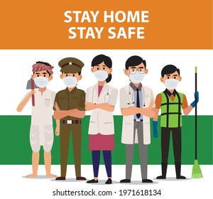 Stay home stay safe concept, Covid-19 coronavirus, frontline warriors, healthcare workers, essential services workers