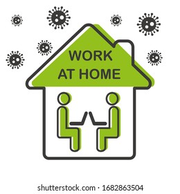 Stay home stay safe concept vector illustration. Work at home icon, work online vector.
Coronavirus Covid-19, quarantine motivational poster. People work at home to reduce risk of infection