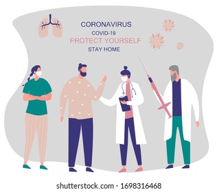 Stay Home. Stay Safe. Doctors and Patients keeping Distance for Decrease Infection Risk For Prevent Virus Covid-19.
Stay Home on Quarantine During the Coronavirus Epidemic. Vector Flat Illustration.