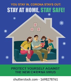 Stay at home and stay safe, family awreness campaign vector ilustration