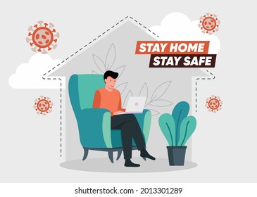 Stay Home Stay Safe Flat Clipart For Corona Virus Awareness-Vector