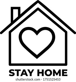 Stay home, stay safe - Flat icon of home with heart safe icon. Flat illustration.