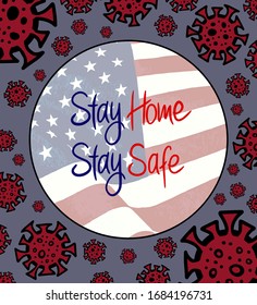 Stay Home - Stay Safe hand lettering poster - COVID-19