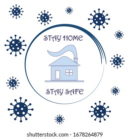 stay home - stay safe - house and virus icons vector 