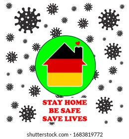 Stay home, stay safe (in German: Bleib Zuhause) lettering decorated with German flag vintage for Covid-19 self quarantine times 