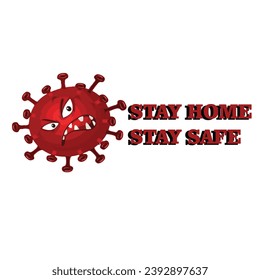 Stay home, stay safe - Lettering typography poster with text for self quarantine times. Vintage style monochrome illustration.