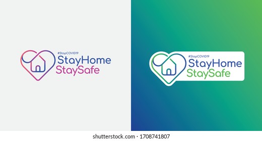 Stay home and stay safe logo. To prevent covid-19 coronavirus. Guideline to be safe from disease. A house in a herath symbol.