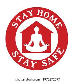 Stay Home Stay Safe Logo, Red Circle Isolated