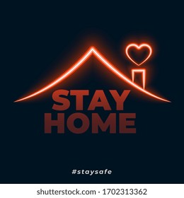 stay home stay safe neon style concept background