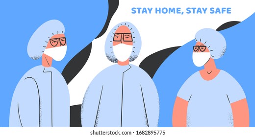 Stay home stay safe. Pandemic medical concept banner with dangerous cells.Vector illustration. Coronavirus outbreak. 2019-nCoV background.